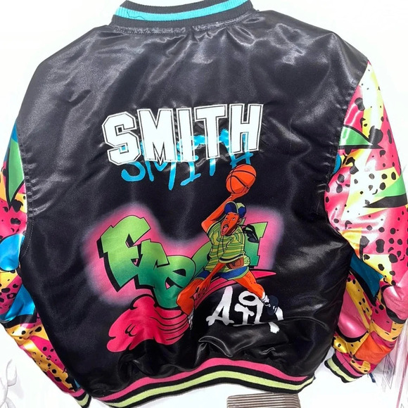 Classics Fresh Prince Of Bel Air Bomber Jacket Mens M Black Satin - Picture 4 of 7
